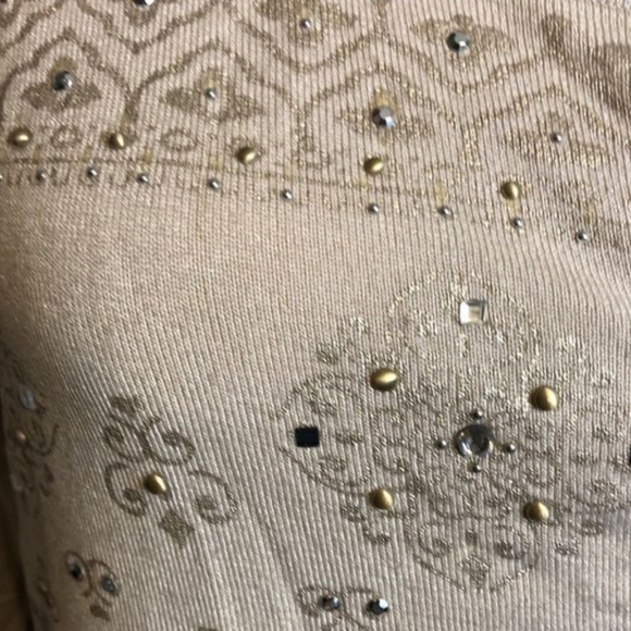 White House Black Market Gold Button Cardigan Top Beige Size MEDIUM. 3/4 Sleeve. - Picture 2 of 3